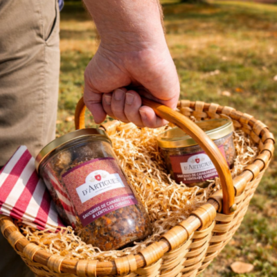 Saucisses de canard confites & lentilles cuisinées