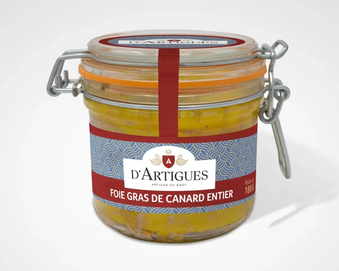 Dartigues-foie-gras-tradition-entier-180g- Conserve de foie gras de canard entier d'Artigues