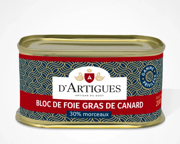 datigues-foie-gras-bloc-privilege-morceaux-boite-00g Conserve de bloc de foie gras de canard 30% morceaux d'Artigues